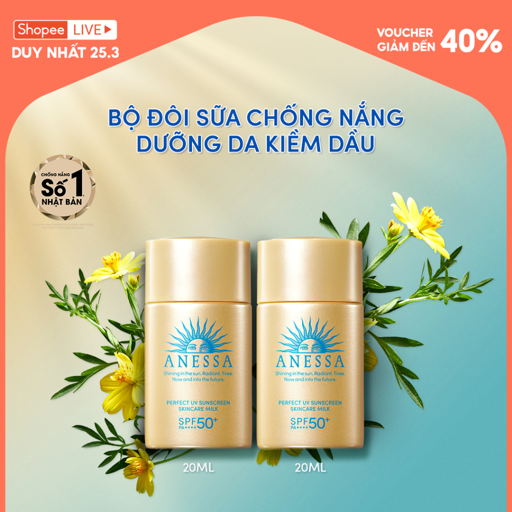 [Marathon 25.3] Bộ 2 Sữa chống nắng dưỡng da bảo vệ hoàn hảo Anessa Perfect UV Sunscreen Skincare Milk 20mlx2