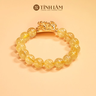 Tinh lâm vòng tay phong thủy đá thạch anh tóc vàng 4a 10 li - charm tỳ hưu bọc vàng