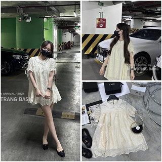 Váy thô boi dáng babydoll cổ sen tay thắt nơ