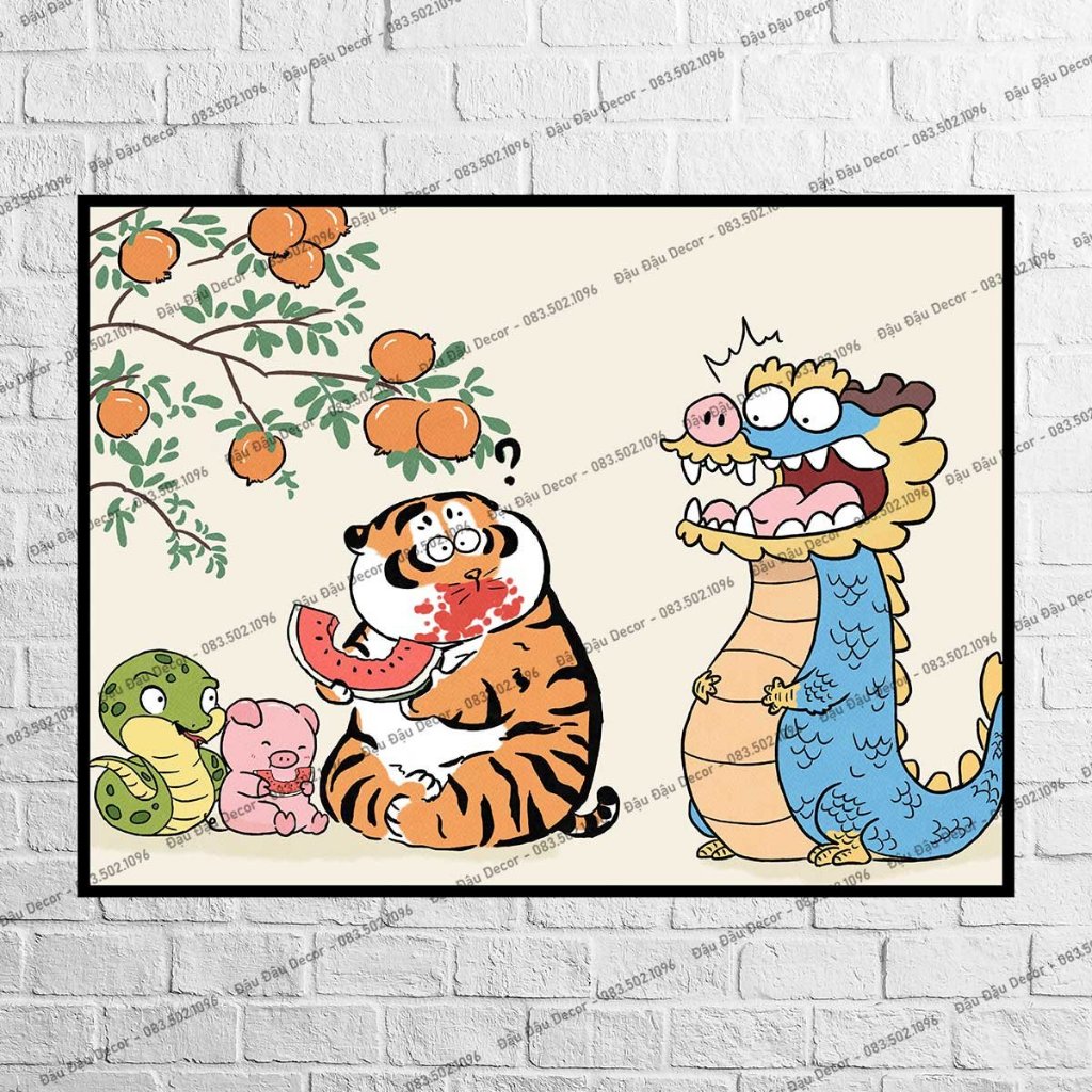 Tranh vô tri hài hước Tứ Hành Xung chế hài kích thước 30x40