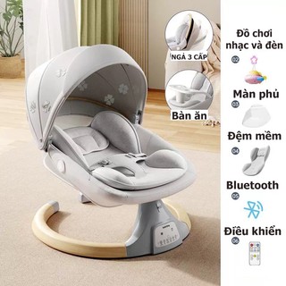 Nôi điện tự động BobiLong PHIÊN BẢN CAO CẤP 4in1 cho bé với 3 tư thế nằm 175 độ, kết nối Bluetooth, đồ chơ, bàn ăn,mùng