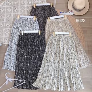 🌷 Chân váy voan hoa xếp li lưng thun CV6622