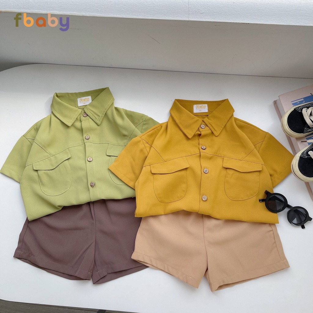 Bộ sơ mi bé trai cổ đức phối túi Fbaby