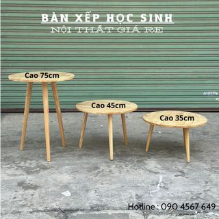 Bàn trà sofa bàn tròn size 60cm mặt gỗ cao su decor phòng ,...