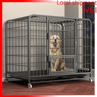 【Local shop】Chó lồng kim loại màu đen đậm với khay giếng trời 4 bánh Pet Bank Villa Hàng rào không gian miễn phí lớn