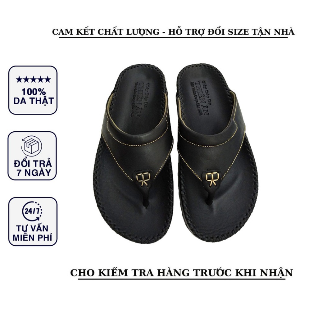 Dép kẹp nam xỏ ngón da bò thật Thiên Ân dày dặn D64