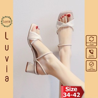 Giày cao gót 5 phân sandal quai phối dây ngọc thích hợp đi dự tiệc Luvia 76CG (GIÀY FORM NHỎ -  CHÂN MẬP TĂNG 1 SIZE)