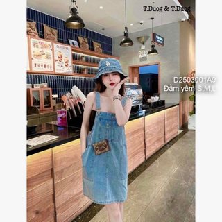 Đầm yếm jean 2 dây có túi trước cực xinh