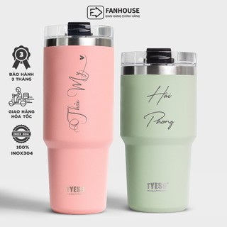 Ly giữ nhiệt Tyeso khắc tên, cốc giữ nhiệt cao cấp 600-890ml inox 304 Fan House khắc tên tặng sticker, ống hút