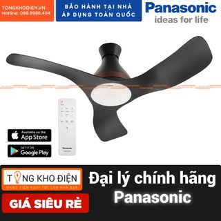 Quạt trần 3 cánh Panasonic F‑48DGL | có đèn LED 3 màu ánh sáng, 4 cấp độ màu | Điều khiển từ xa remote & app smartphone