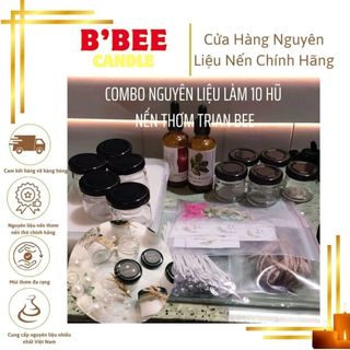Combo 9: Nguyên liệu làm 10 hũ nến thơm B'Bee, hũ thủy tinh có nắp 25ml