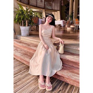 ĐẦM MIDI HAI DÂY KHOÉT EO