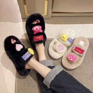 Dép lông quai ngang nữ, đế dày 4 CM, lông mềm mượt ấm áp cho mùa đông sang xịn DP24
