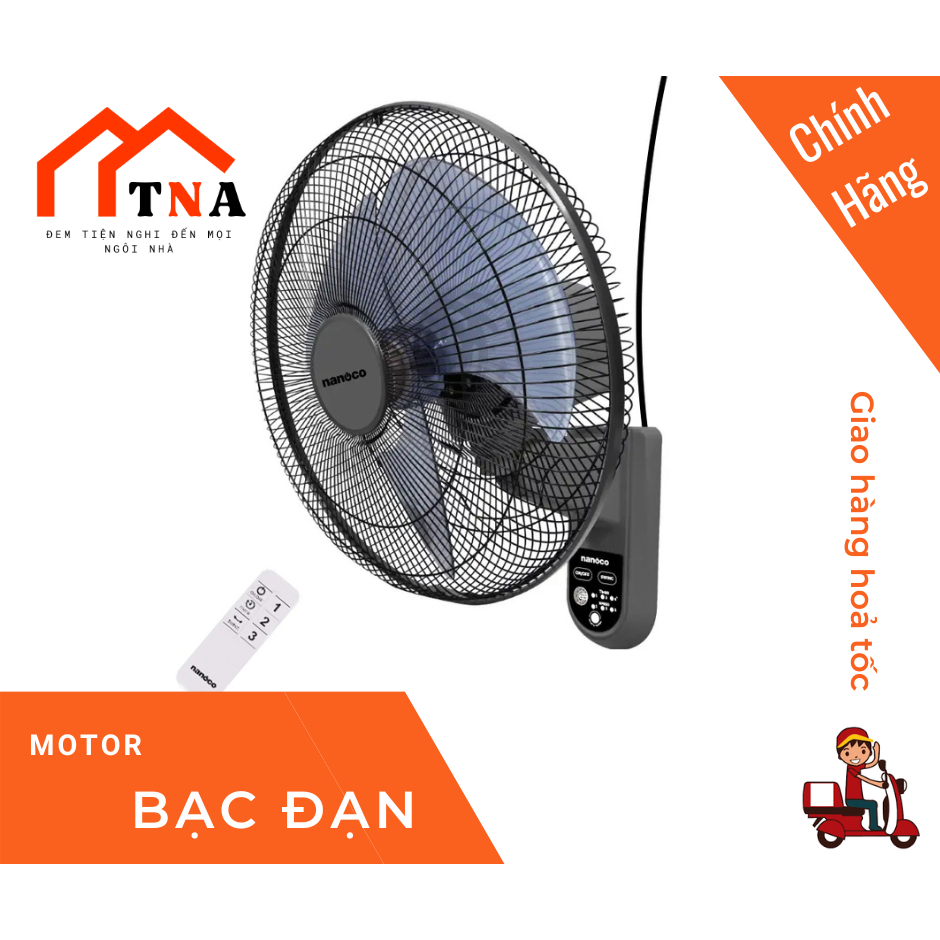 Quạt treo tường có remote Nanoco NWF1615RC/NWF1612RC - Điều khiển từ xa, 3 cấp độ gió, công suất 47W