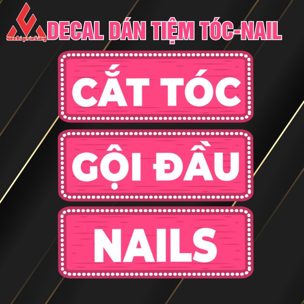 Bảng Decal Decor dán cửa kính, tường tiệm cắt tóc, nail, spa, CHỐNG NƯỚC,KHÔNG BAY MÀU