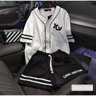 Set Bộ Thể Thao Bóng Chày LV Louis Thun Cộc Tay Dáng Rộng Giấu Quần Trùm Mông Cao Cấp