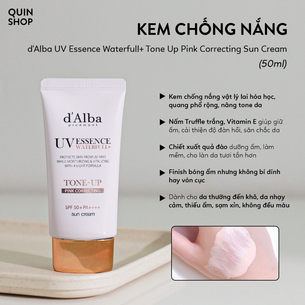Kem Chống Nắng Dưỡng Ẩm, Ngừa Lão Hoá, Làm Sáng Da d’Alba Waterfull+ UV Essence Tone-Up, Purple Correcting Sun Cream