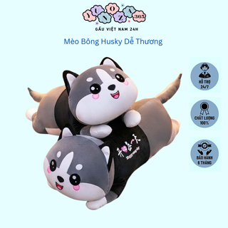 Mèo Bông Husky, Gấu Ôm Dễ Thương Chất Vải Mềm Mịn Co Dãn 4 Chiều Chất Vải