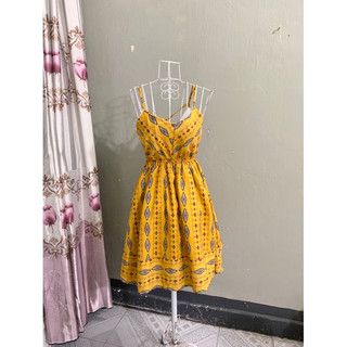 <si tuyển> Váy đầm 2 dây màu vàng họa tiết boho thổ Cẩm/ đi biển