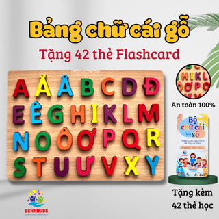 Đồ Chơi Gỗ Bảng Chữ Cái Nổi In Hoa Cho Bé Hàng Việt Nam Tặng Kèm 42 Thẻ Flashcard Bảng Chữ Cái Tiếng Việt