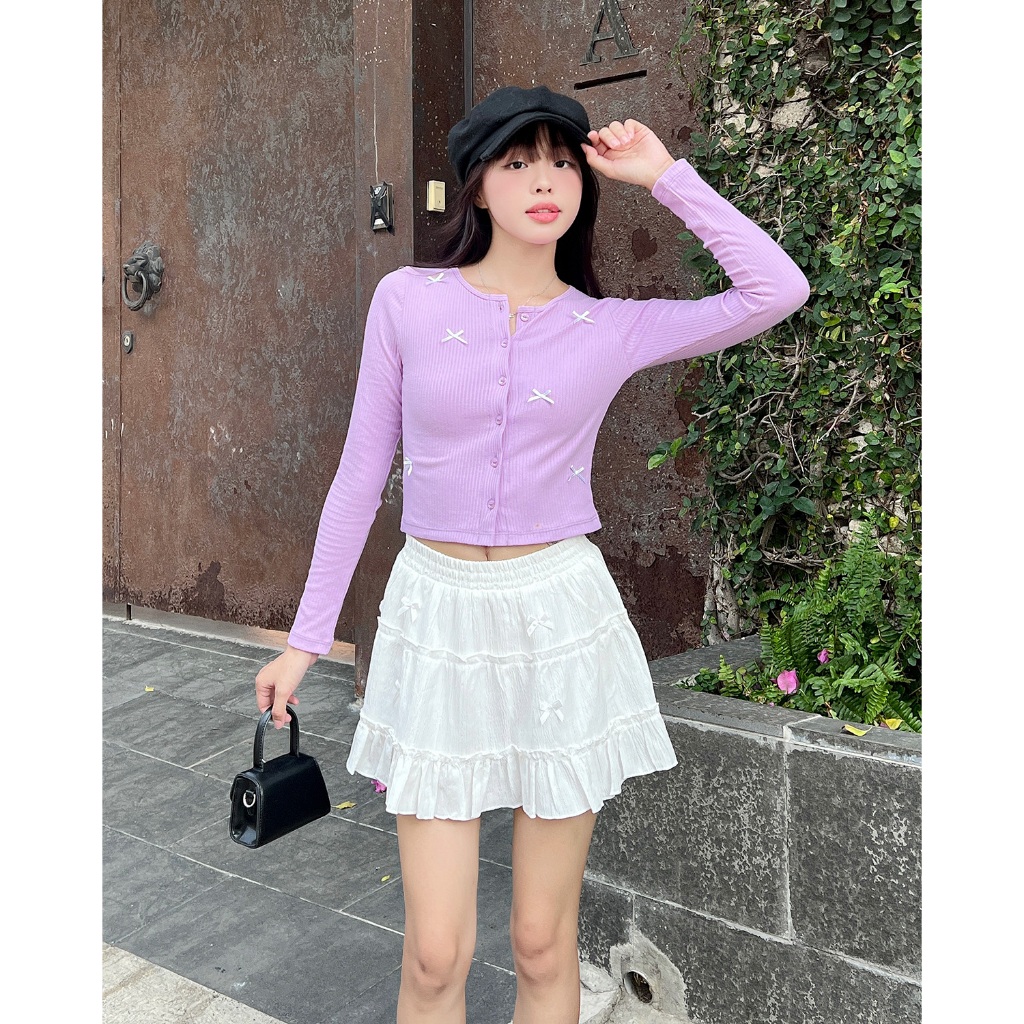 Áo cardigan form lửng tay dài đính nơ random | MOODIE BRAND | BigBuy360 - bigbuy360.vn