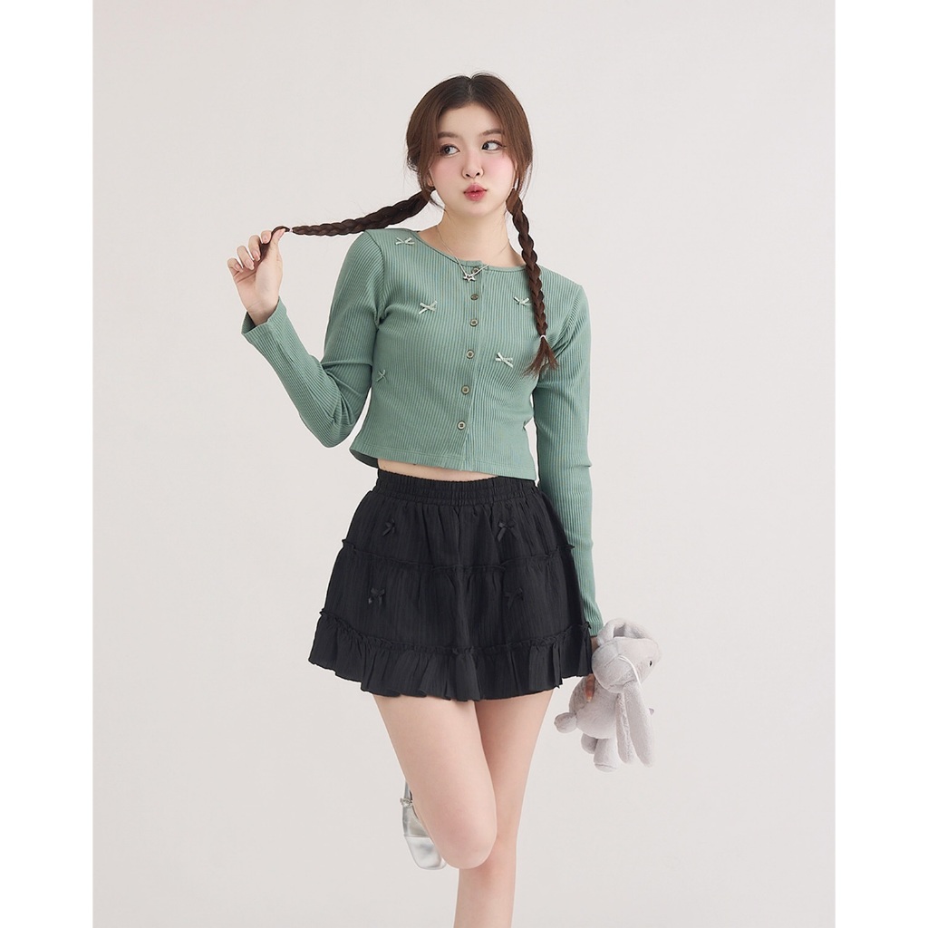 Áo cardigan form lửng tay dài đính nơ random | MOODIE BRAND | BigBuy360 - bigbuy360.vn