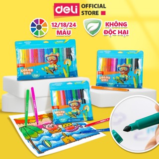 Bút Lông Màu Felt Pen Deli Chính Hãng, 12/18/24 Màu Ngòi Chóp, Lượng Mực Lớn Nhiều Màu Phù Hợp Vẽ Tranh Tô Màu Đi Nét