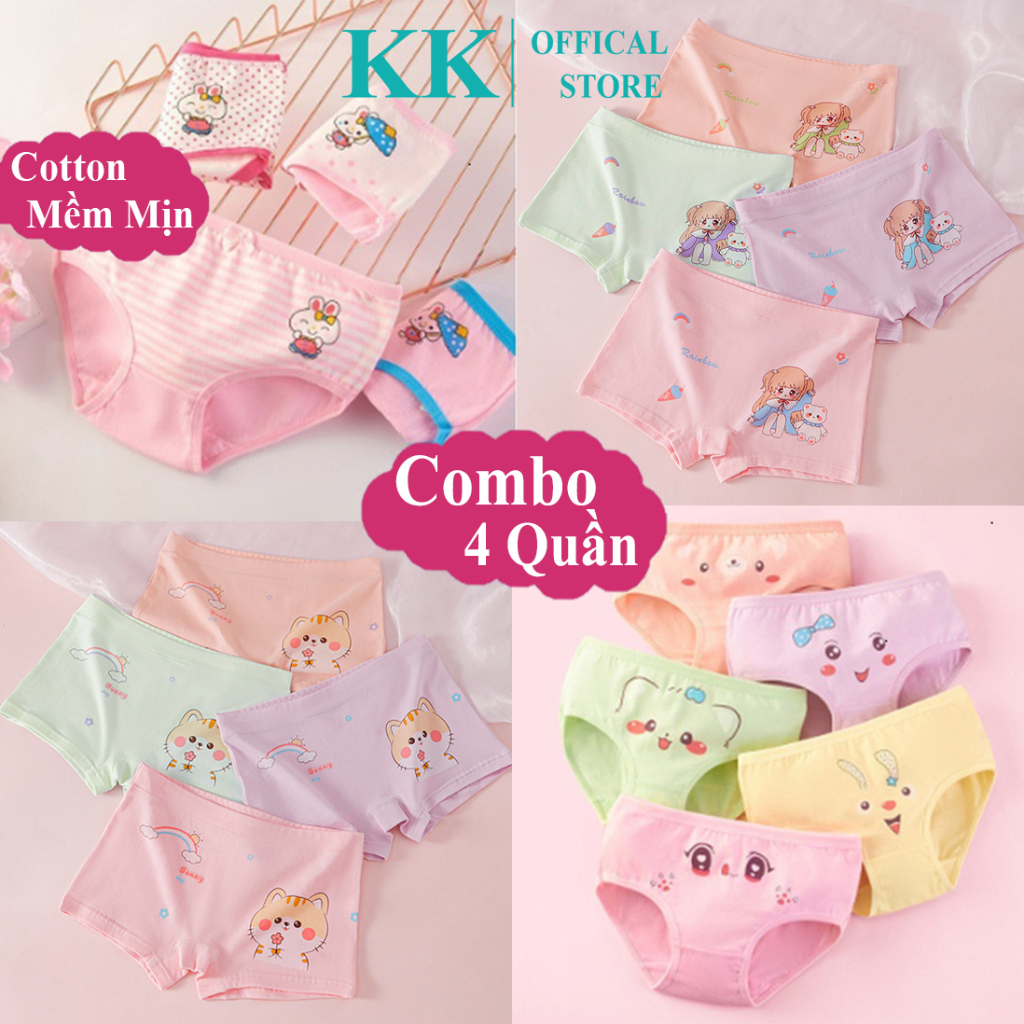 [SET 4 QUẦN] Quần Chíp Trẻ Em Cho Bé Gái Vải Cotton Thoáng Mịn KooKoo, Quần Lót Cho Bé Gái
