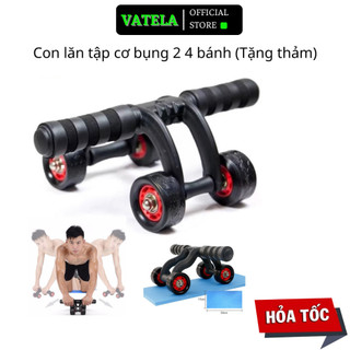 Con lăn tập cơ bụng VATELA Dụng cụ tập bụng tăng cơ giảm mỡ 2 4 bánh kèm thảm lót gối tập thể dục gym tại nhà TN01