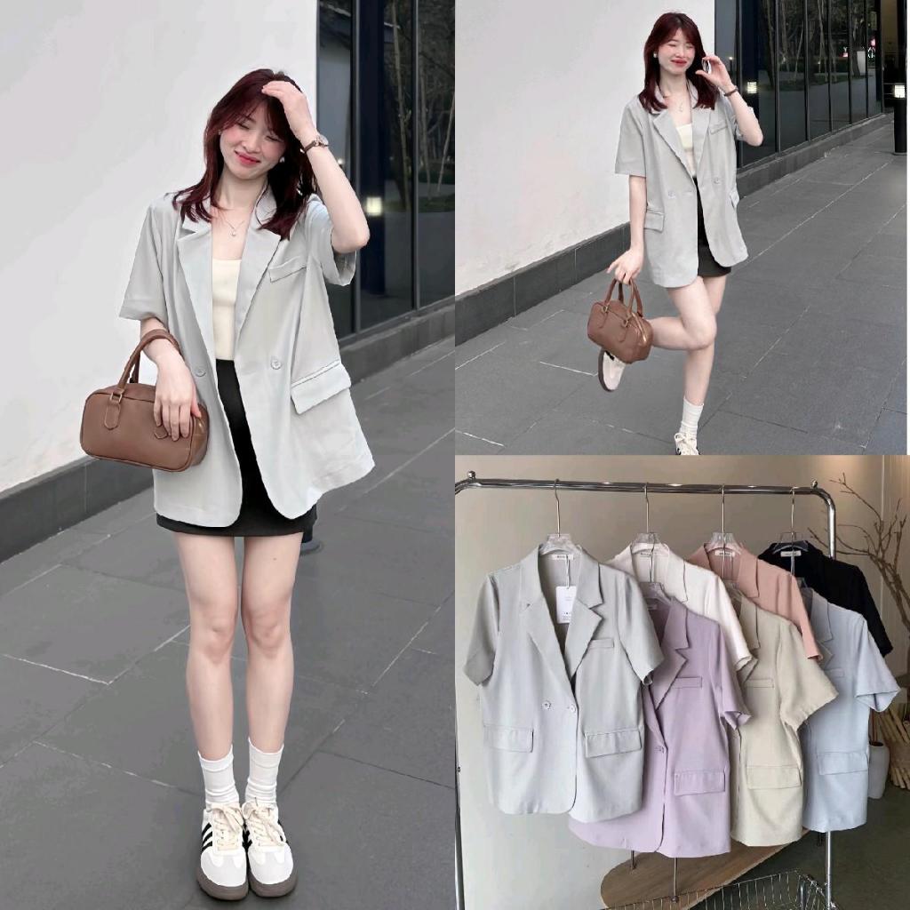 B27 Áo Blazer Cộc Tay Dáng Dài 2 Cúc Boiling QC