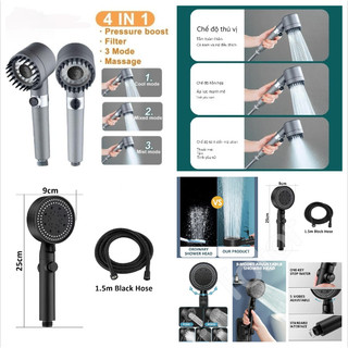 [FREESHIP] BỘ VÒI SEN TĂNG ÁP NHIỀU CHẾ ĐỘ MÀU ĐEN - MASSAGE 4IN1 KÈM DÂY