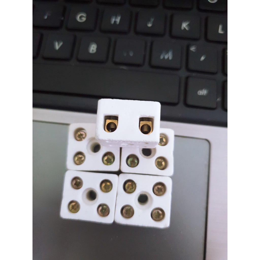 Cầu đấu dây điện khung sứ chịu nhiệt, lõi đồng dầy, dòng tải lớn Cầu đầu sứ 2 pha , domino sứ 2 pha 