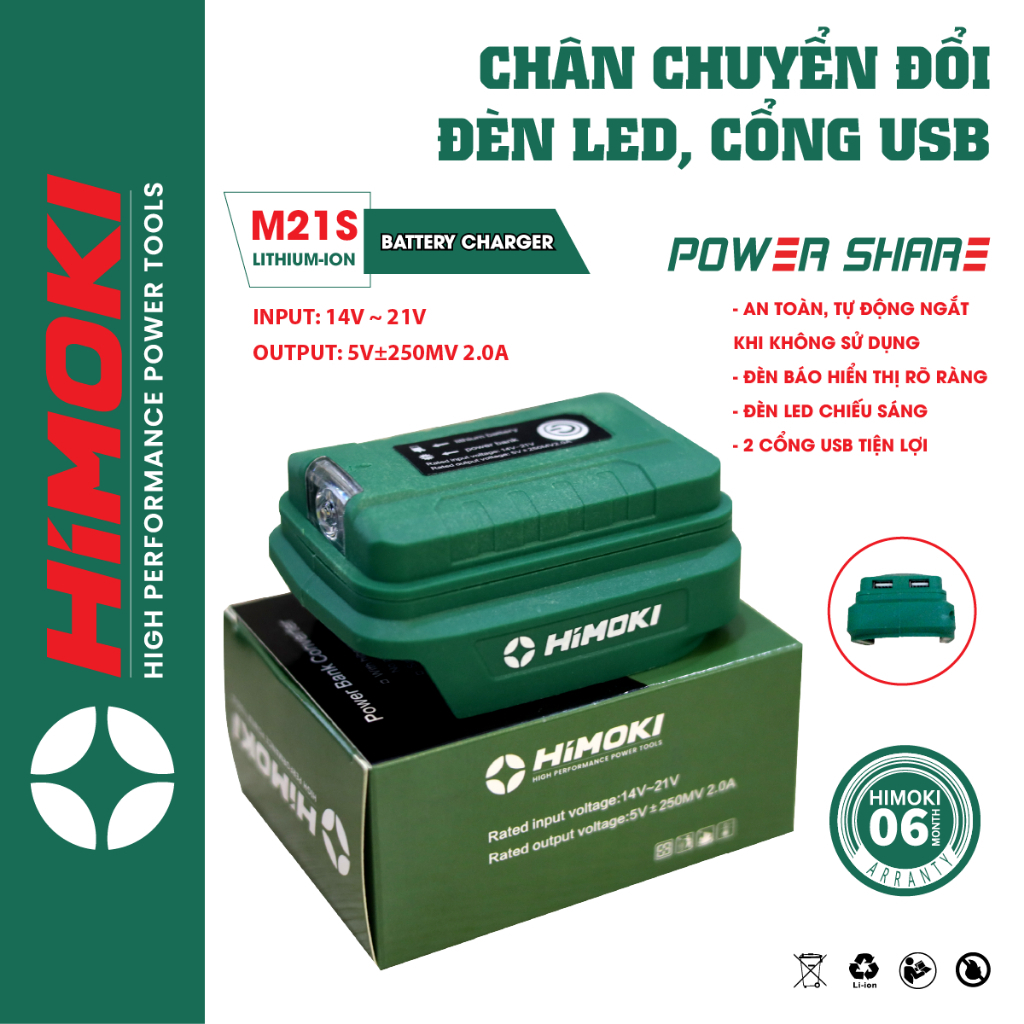 Bộ chuyển đổi dùng để sạc điện thoại qua pin máy khoan Himoki cao cấp bảo hành chính hãng toàn quốc