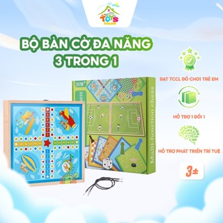 Bộ bàn cờ đa năng 3 trong 1 TOYSHOP chất liệu gỗ cao cấp gồm cờ vua cờ cá ngựa và cờ búng