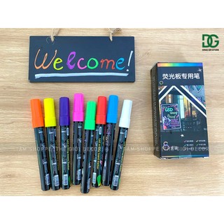 Hộp 8 bút dạ quang viết bảng Led, bảng đen menu, mặt kính