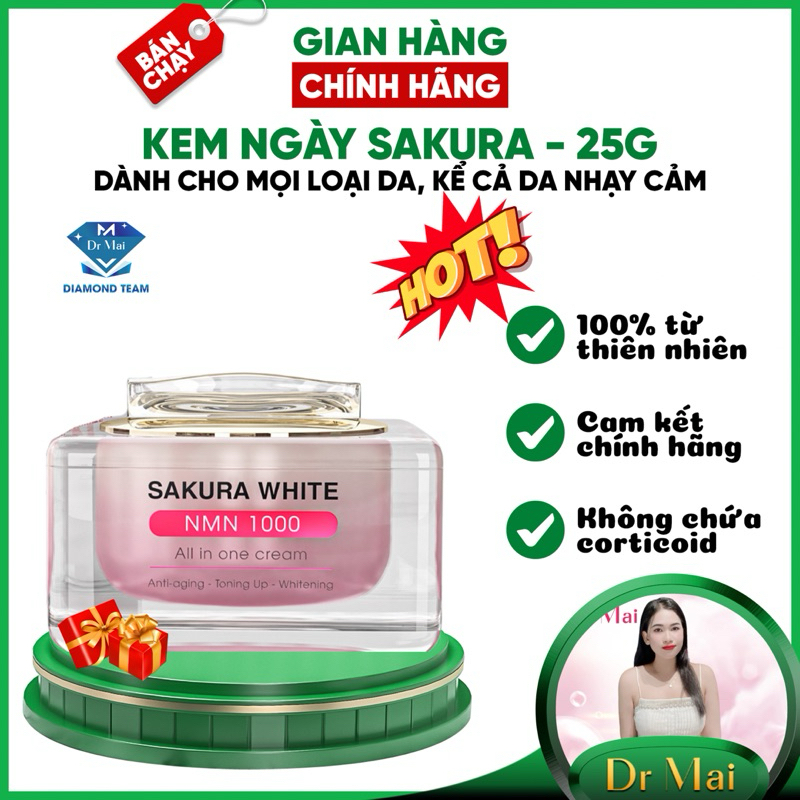 Kem dưỡng trắng da chống nắng hoa anh đào Sakura White NMN 1000 All in one cream,25g