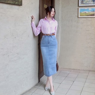 Chân váy jean ôm dáng dài xẻ sau 2 màu thời trang Callene (XK788)