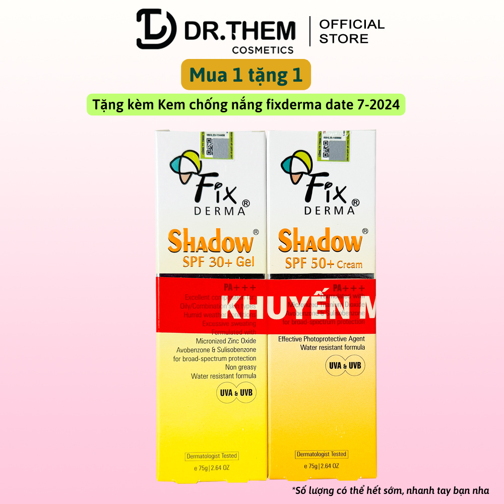 Kem Chống Nắng Fixderma Shadow SPF 30+ Gel và SPF 50+ Cream Cho Da Mặt PA+++ 75g