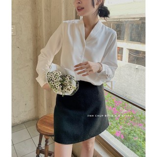 Áo sơ mi kiểu cổ sam dài tay, sơ mi nữ công sở dáng suông, sơ mi kiểu KHO