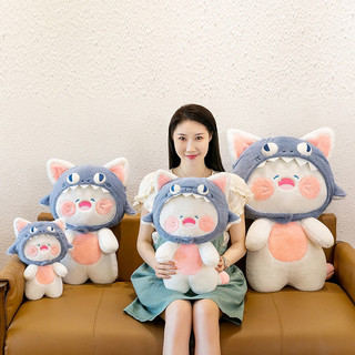 Gấu Bông Mèo Du Du Nón Cá Mập Búp Bê Thú Nhôi Bông Cao Cấp kích thước 35cm