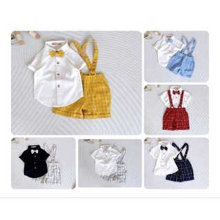 Bộ yếm vest gile bé trai đầy tháng thôi nôi họa tiết sọc và kẻ ô 5-15kg