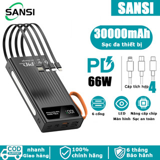 Pin Sạc Dự Phòng 30000mAh sạc nhanh 66W Tích hợp 4 cáp sạc đầu ra và màn hình Led hiển thị