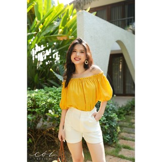 Áo bẹt vai xếp nhún linen Cói Design