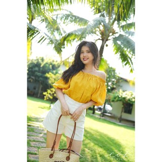 Áo bẹt vai xếp nhún linen Cói Design