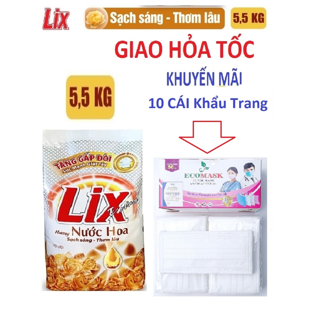 Bột giặt LIX 5.5kg extra hương nước hoa Tăng gấp đôi sức mạnh giặt tẩy bột giặt lix extra