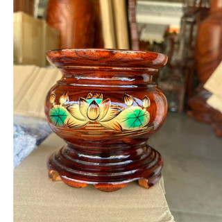 Bát nhang -lư hương gỗ xoan đào hoạ tiết hoa sen-Nhiều kích thước