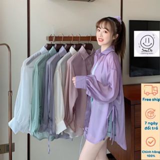  Áo Sơ Mi Nữ Tay Dài Voan Mỏng Áo Sơ Mi Khoác Ngoài Tay Dài Cột Sườn Cho Các Bạn Nữ Đi Chơi Đi Biển 2024  Smide Clothing 