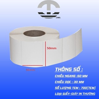 Giấy nhiệt in mã vạch label cỡ 50x30mm x 50m
