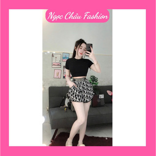 Set áo thun tay ngắn croptop + quần đùi họa tiết Di o form 40-57kg 
