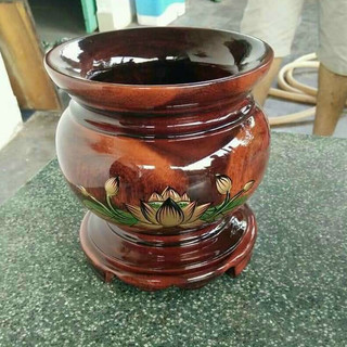 Bát cắm nhang-lư hương gỗ tràm chạm hoa sen-Nhiều kích thước m1